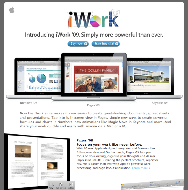 Apple iWork email - 16 January 2009