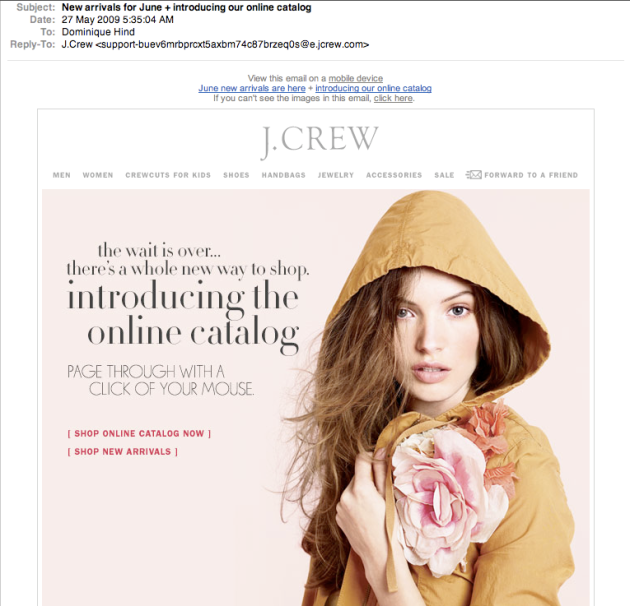 JCrew New Online Catalogue email