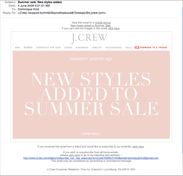 JCrew Summer Sale New Additions email