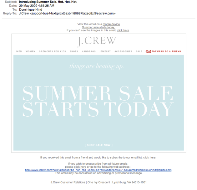 JCrew Summer Sale Starts email